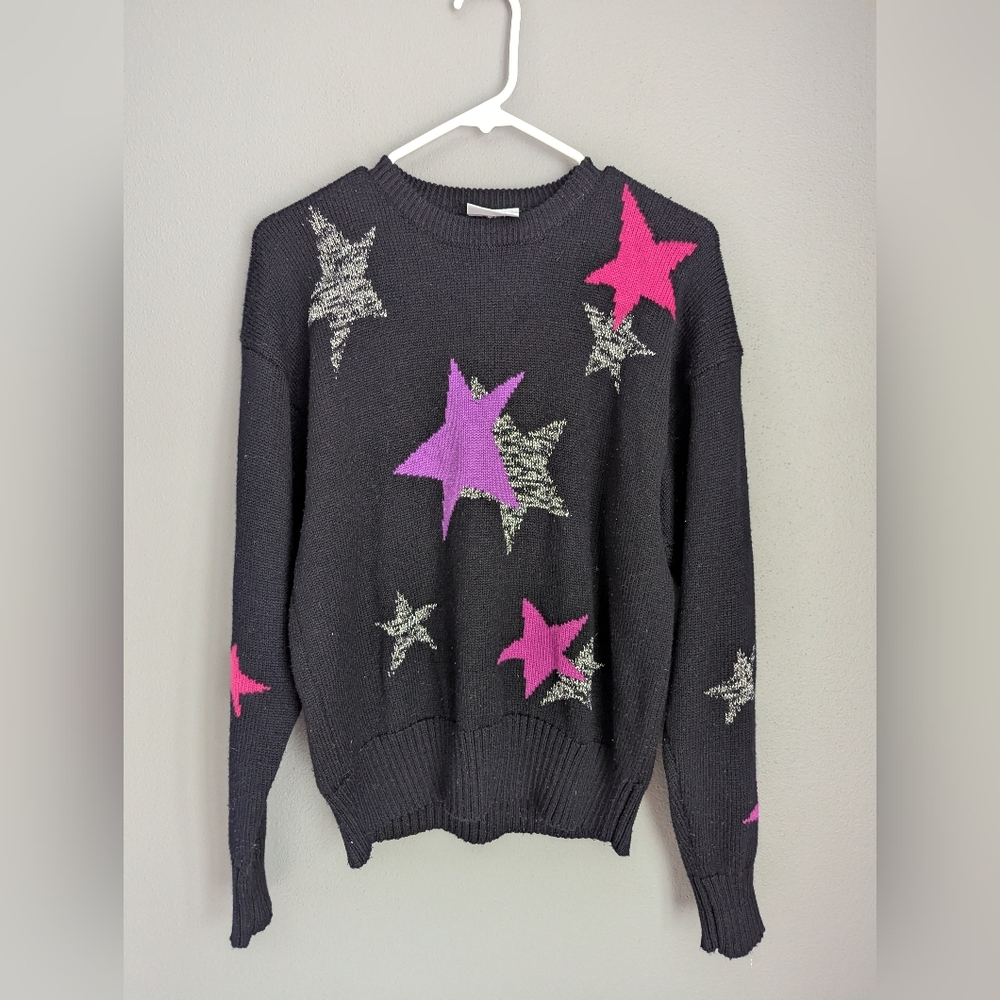 Vintage Meister black crewneck sweater with stars wool size large